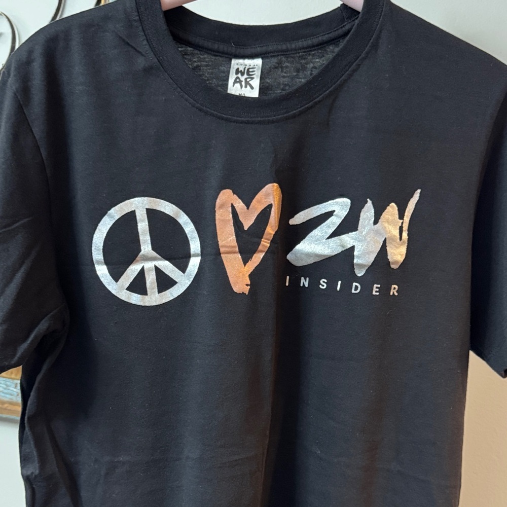 Zumba Fitness Black Tee with Metallic Rose Gold Heart and White Graphics EUC M-L - Picture 6 of 8